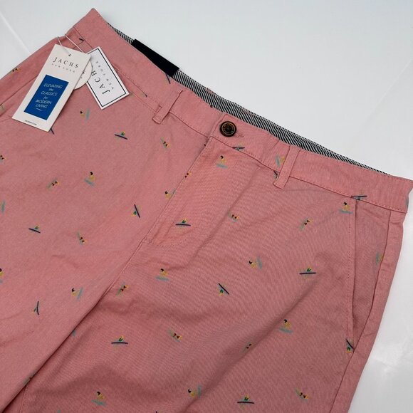 Jachs NY Bleeker Surfboard Surfer Print Stretch Chino Short, Size W33, Salmon - Picture 1 of 11